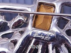 Vintage Eisenberg Ice Large White Rhinestone Crystal Bow Silver tone Brooch