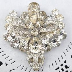 Vintage Eisenberg Ice White Rhinestone Crystal 2.25 Statement Brooch Pin