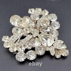 Vintage Eisenberg Ice White Rhinestone Crystal 2.25 Statement Brooch Pin
