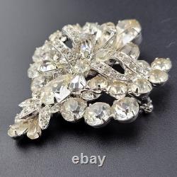 Vintage Eisenberg Ice White Rhinestone Crystal 2.25 Statement Brooch Pin