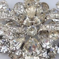 Vintage Eisenberg Ice White Rhinestone Crystal 2.25 Statement Brooch Pin