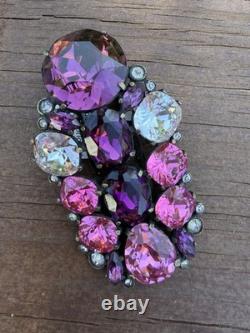 Vintage Eisenberg Original Dress Clip Brooch Pink & Purple Rhinestones