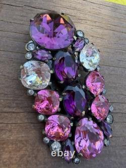 Vintage Eisenberg Original Dress Clip Brooch Pink & Purple Rhinestones