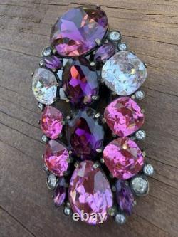 Vintage Eisenberg Original Dress Clip Brooch Pink & Purple Rhinestones