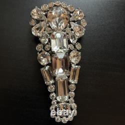 Vintage Eisenberg Original Rhinestone Brooch Large Emerald & Baguette State Pin
