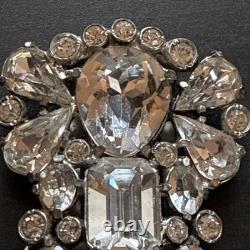 Vintage Eisenberg Original Rhinestone Brooch Large Emerald & Baguette State Pin