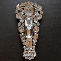 Vintage Eisenberg Original Rhinestone Brooch Large Emerald & Baguette State Pin