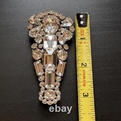 Vintage Eisenberg Original Rhinestone Brooch Large Emerald & Baguette State Pin