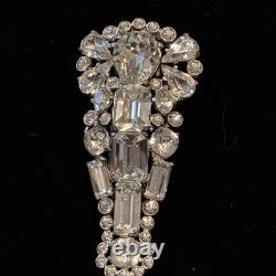 Vintage Eisenberg Original Rhinestone Brooch Large Emerald & Baguette State Pin