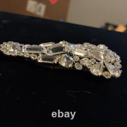 Vintage Eisenberg Original Rhinestone Brooch Large Emerald & Baguette State Pin