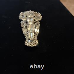 Vintage Eisenberg Original Rhinestone Brooch Large Emerald & Baguette State Pin