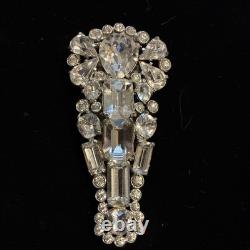 Vintage Eisenberg Original Rhinestone Brooch Large Emerald & Baguette State Pin