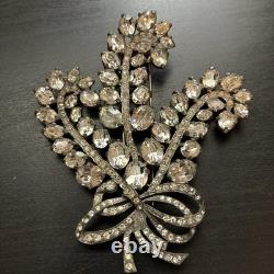 Vintage Eisenberg Original Rhinestone Floral Bouquet Brooch Signed Silver Tone