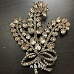 Vintage Eisenberg Original Rhinestone Floral Bouquet Brooch Signed Silver Tone
