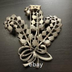 Vintage Eisenberg Original Rhinestone Floral Bouquet Brooch Signed Silver Tone