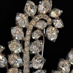 Vintage Eisenberg Original Rhinestone Floral Bouquet Brooch Signed Silver Tone