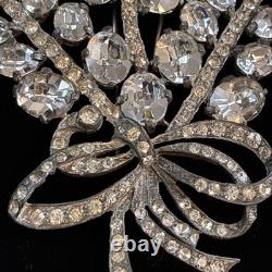 Vintage Eisenberg Original Rhinestone Floral Bouquet Brooch Signed Silver Tone