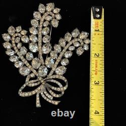 Vintage Eisenberg Original Rhinestone Floral Bouquet Brooch Signed Silver Tone