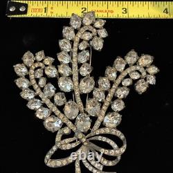 Vintage Eisenberg Original Rhinestone Floral Bouquet Brooch Signed Silver Tone
