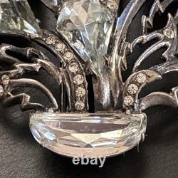 Vintage Eisenberg Original Sterling Fur Clip Large Crystal Floral Brooch 1940s