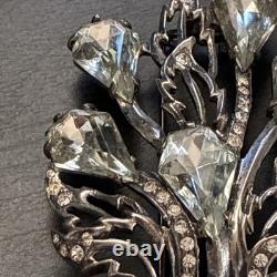 Vintage Eisenberg Original Sterling Fur Clip Large Crystal Floral Brooch 1940s