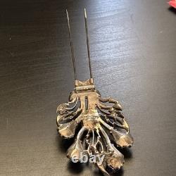 Vintage Eisenberg Original Sterling Fur Clip Large Crystal Floral Brooch 1940s