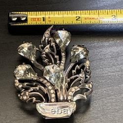 Vintage Eisenberg Original Sterling Fur Clip Large Crystal Floral Brooch 1940s