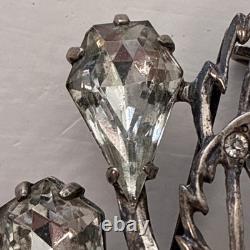 Vintage Eisenberg Original Sterling Fur Clip Large Crystal Floral Brooch 1940s