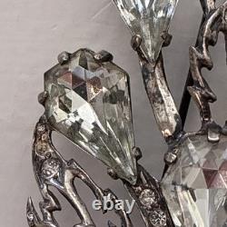 Vintage Eisenberg Original Sterling Fur Clip Large Crystal Floral Brooch 1940s