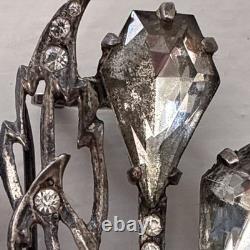 Vintage Eisenberg Original Sterling Fur Clip Large Crystal Floral Brooch 1940s