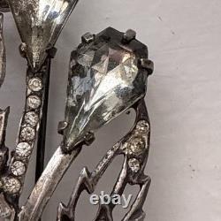 Vintage Eisenberg Original Sterling Fur Clip Large Crystal Floral Brooch 1940s