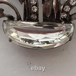 Vintage Eisenberg Original Sterling Fur Clip Large Crystal Floral Brooch 1940s
