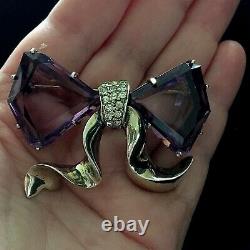 Vintage Eisenberg Original Sterling Vermeil Bow Amethyst Crystals Brooch Pin