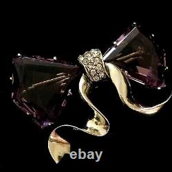 Vintage Eisenberg Original Sterling Vermeil Bow Amethyst Crystals Brooch Pin