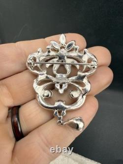Vintage Eisenberg Rhinestone Brooch Silver Tone