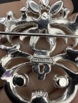 Vintage Eisenberg Rhinestone Brooch Silver Tone