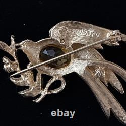 Vintage Eisenberg Signed Bird Brooch Rhinestone Phoenix Amber Glass 1940s