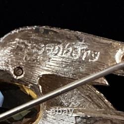 Vintage Eisenberg Signed Bird Brooch Rhinestone Phoenix Amber Glass 1940s