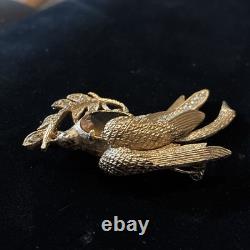 Vintage Eisenberg Signed Bird Brooch Rhinestone Phoenix Amber Glass 1940s