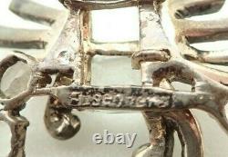 Vintage Eisenberg Signed Sterling Silver Rhinestone 2 1/2 Fur Clip Brooch Pin