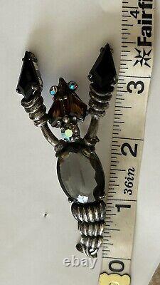 Vintage Elsa Schiaparelli Lobster Brooch 3 1/2 Rhinestone Smokey Color Rare