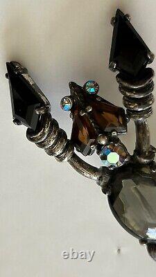 Vintage Elsa Schiaparelli Lobster Brooch 3 1/2 Rhinestone Smokey Color Rare