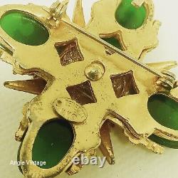 Vintage Emerald Green And Rhinestone Maltese Cross Brooch By Benedikt NY
