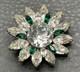 Vintage Emerald Green & Clear Crystal Rhinestone Flower Brooch Pin High End