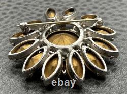Vintage Emerald Green & Clear Crystal Rhinestone Flower Brooch Pin High End