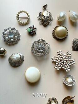 Vintage Enamel Flower & Pearl Brooch Lots Both Included Over 40+ Pins Daisy Gold