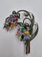 Vintage Enamel Pot Metal Flower Brooch Pin Multicolor Rhinestone Floral Bouquet