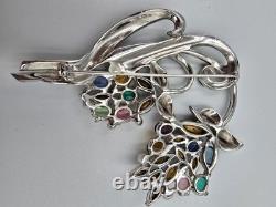 Vintage Enamel Pot Metal Flower Brooch Pin Multicolor Rhinestone Floral Bouquet