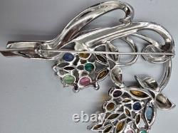 Vintage Enamel Pot Metal Flower Brooch Pin Multicolor Rhinestone Floral Bouquet