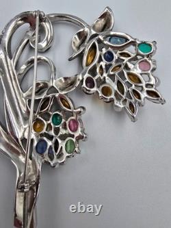 Vintage Enamel Pot Metal Flower Brooch Pin Multicolor Rhinestone Floral Bouquet